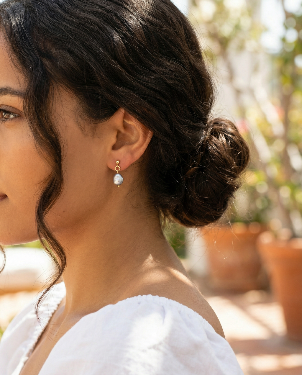 Freshwater Pearl Dangle Earrings – 18K Gold Plated Setting – Hypoallergenic Studs