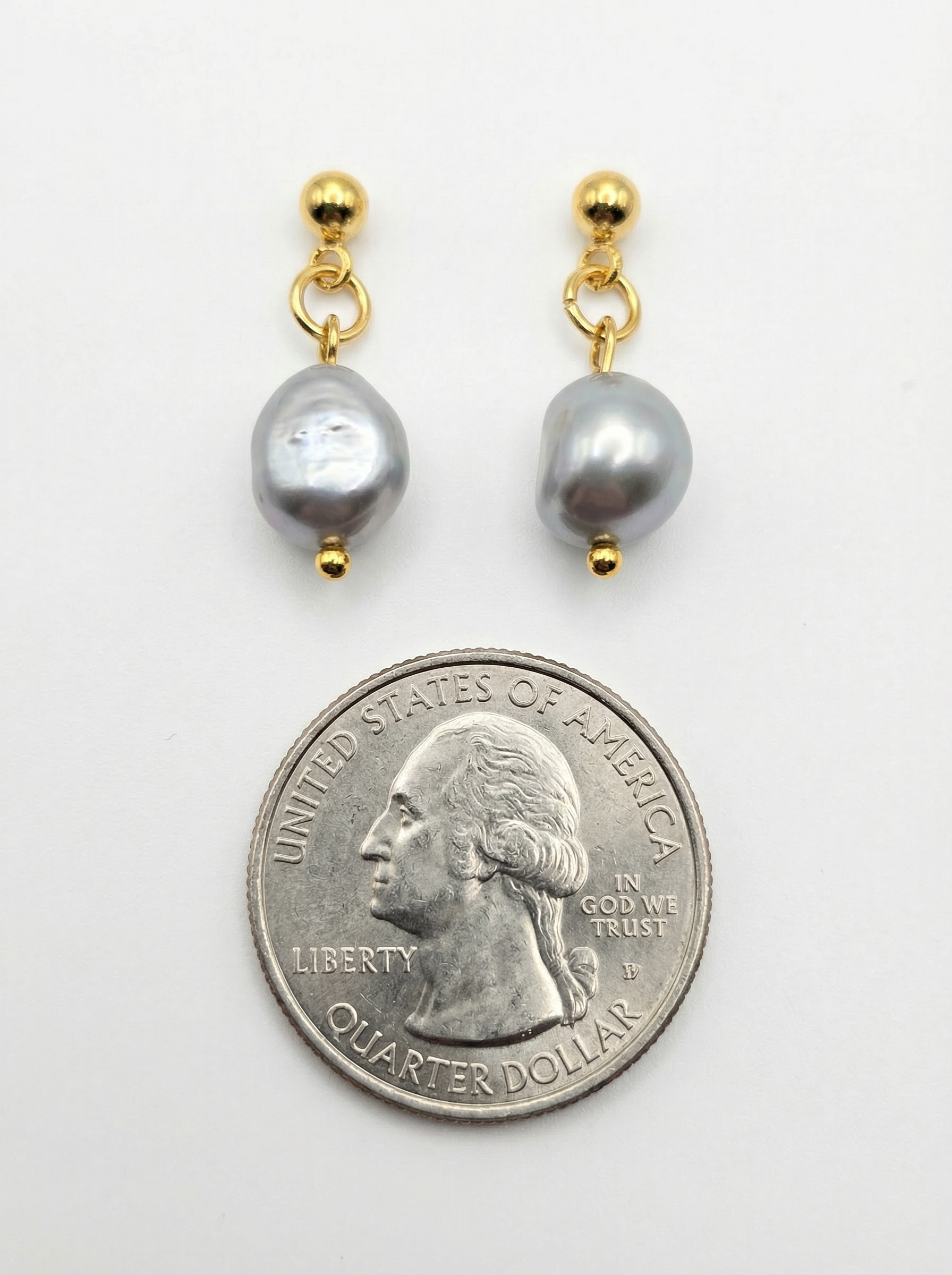 Freshwater Pearl Dangle Earrings – 18K Gold Plated Setting – Hypoallergenic Studs