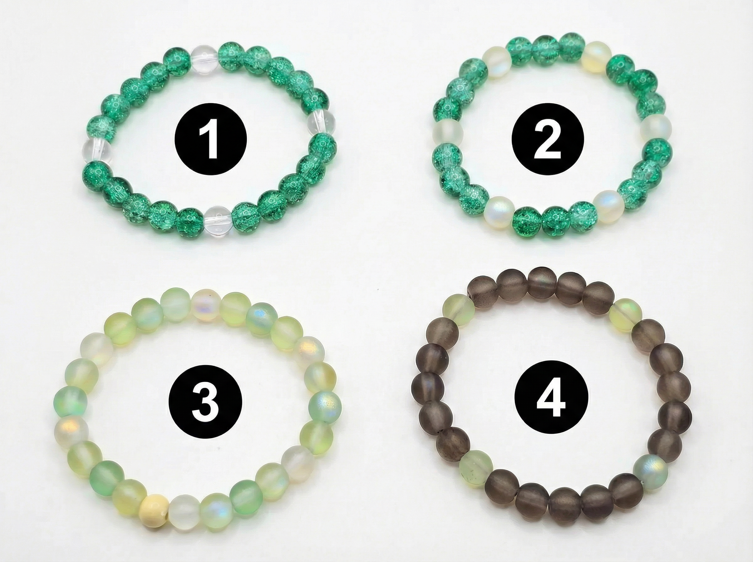 Green Glass Bead Bracelets – 6mm Stretch Bracelet – Choose Your Style