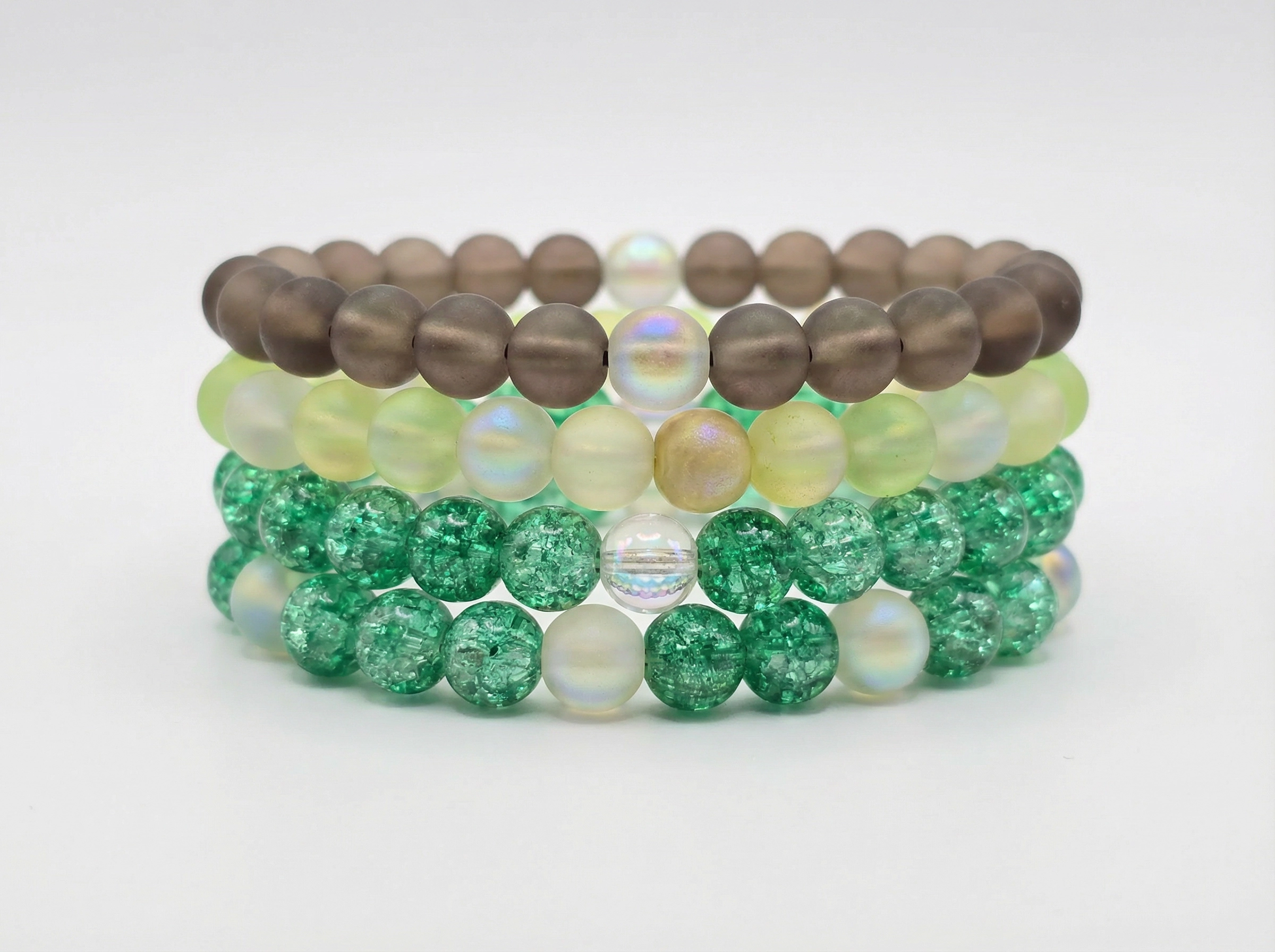 Green Glass Bead Bracelets – 6mm Stretch Bracelet – Choose Your Style