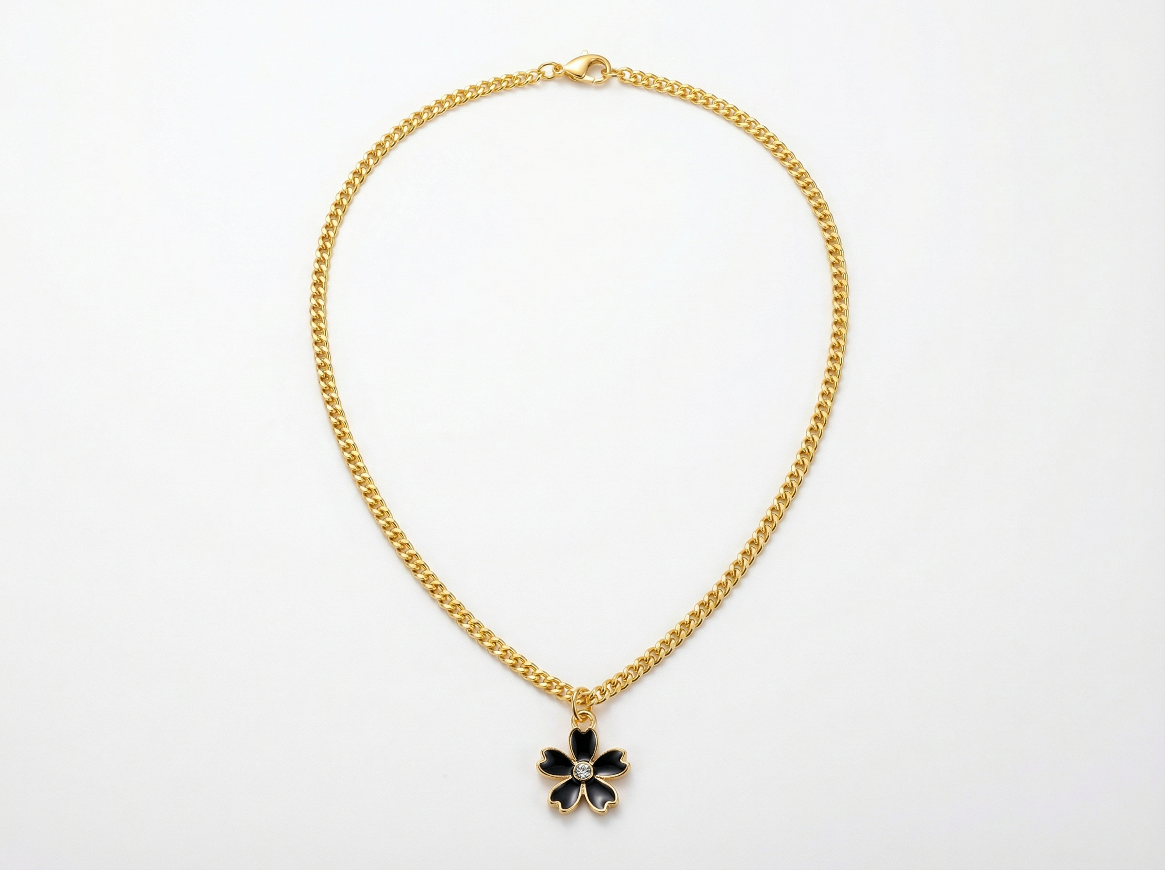 Cherry Blossom Pendant Necklace – 18K Gold Plated Cuban Chain – 17"
