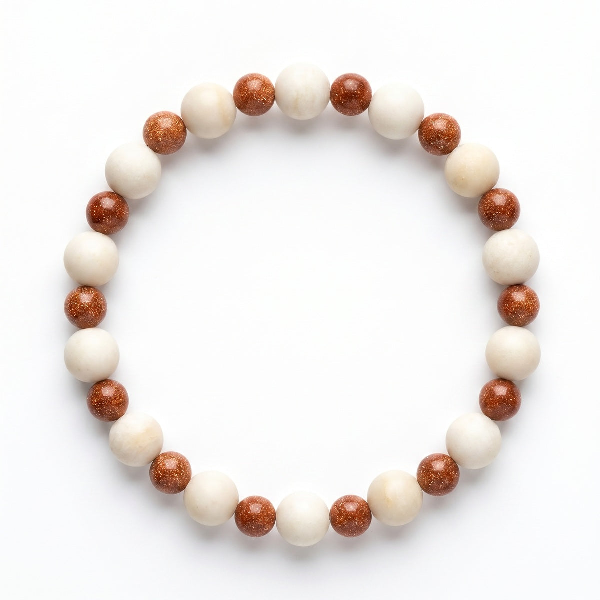 White Weathered Stone & Goldstone Bead Bracelet – 7.25"