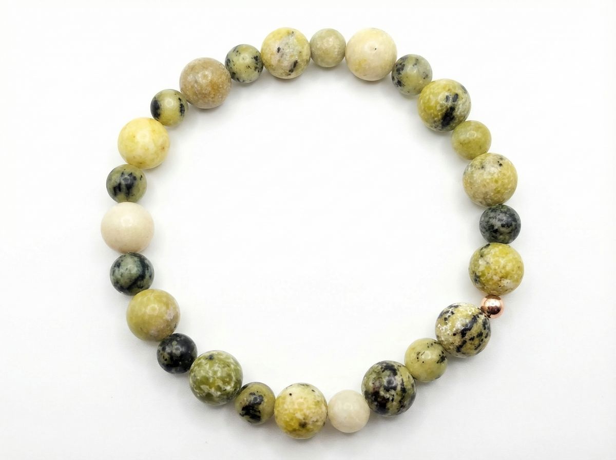 Serpentine Bead Bracelet – Rose Gold Accent – 7.5" Stretch