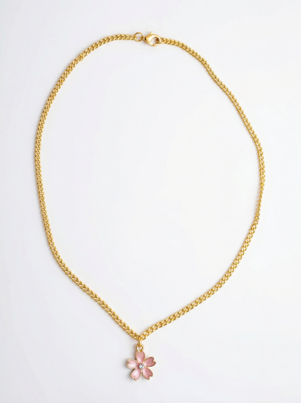 Cherry Blossom Pendant Necklace – 18K Gold Plated Cuban Chain – 17"