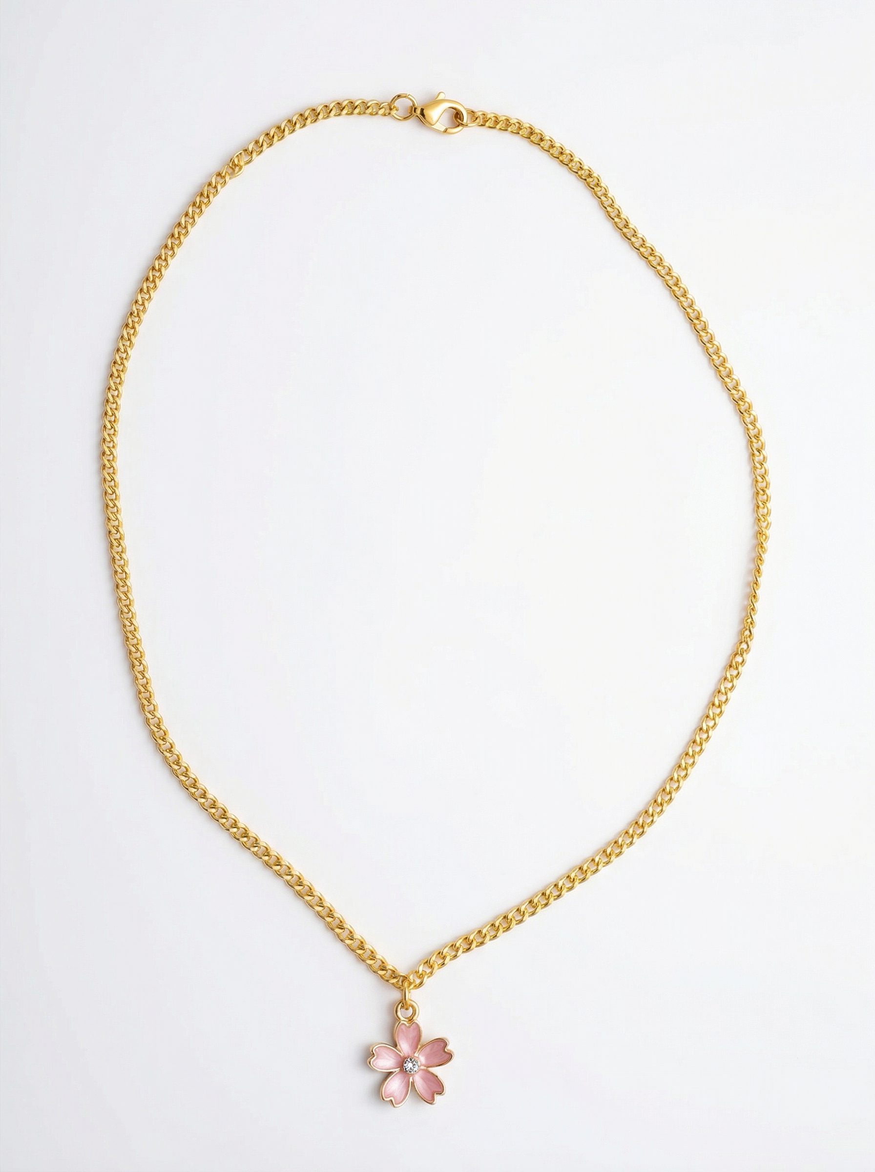 Cherry Blossom Pendant Necklace – 18K Gold Plated Cuban Chain – 17"
