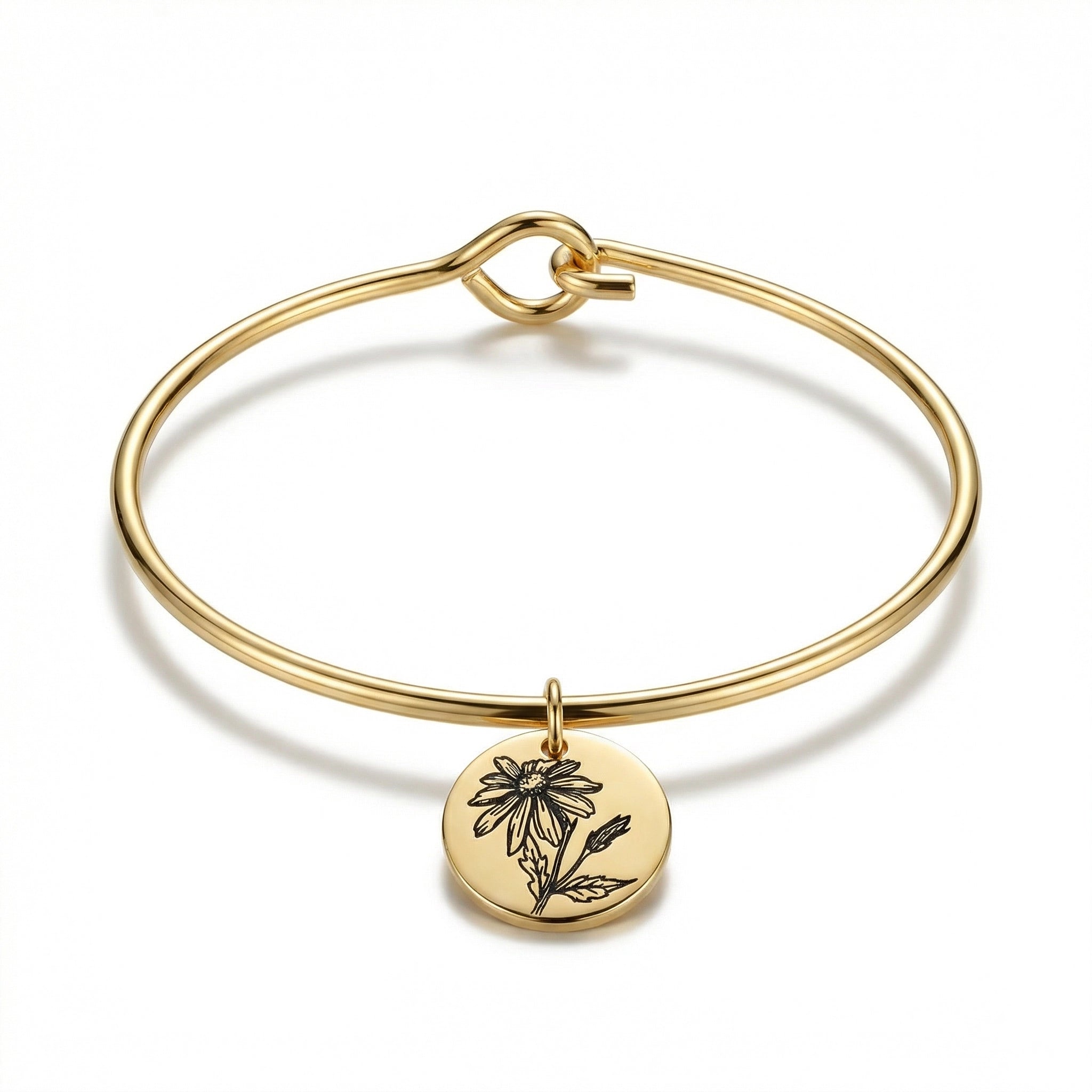 September Morning Glory Birth Flower Charm Bangle - Gold Tone