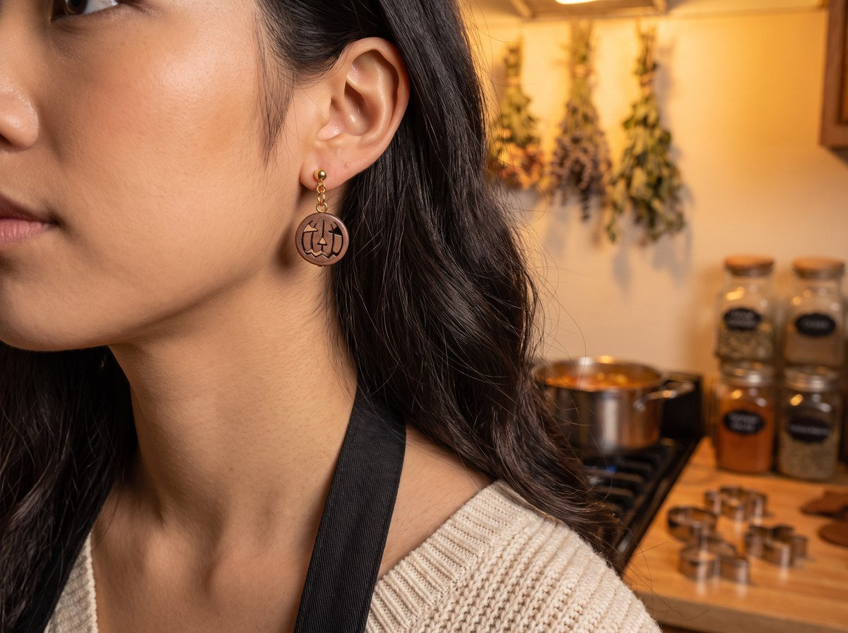 Jack-O-Lantern Pumpkin Dangle Earrings – Zinc Alloy – 24K Gold Plated