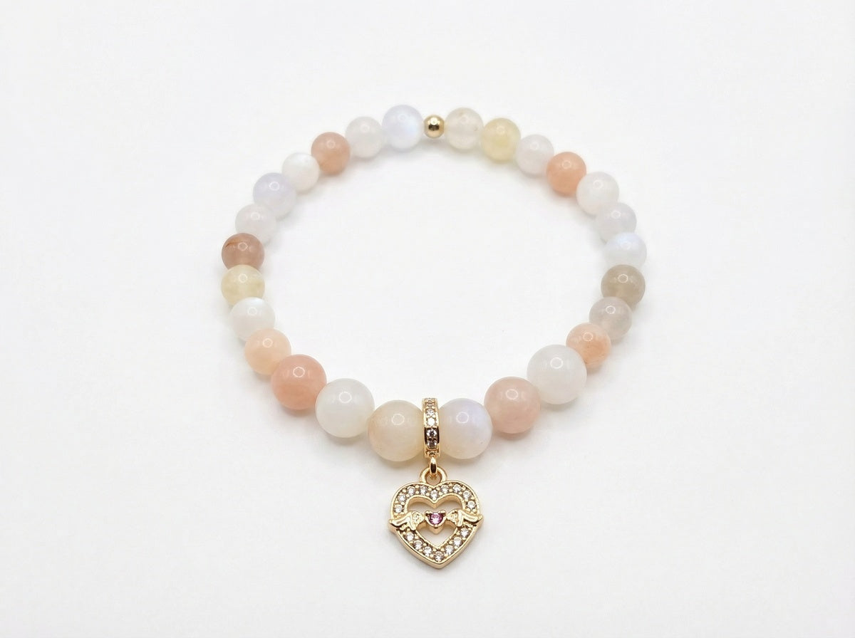 Pink Aventurine Heart Charm Bracelet – Gold Accent – 7.5" Stretch