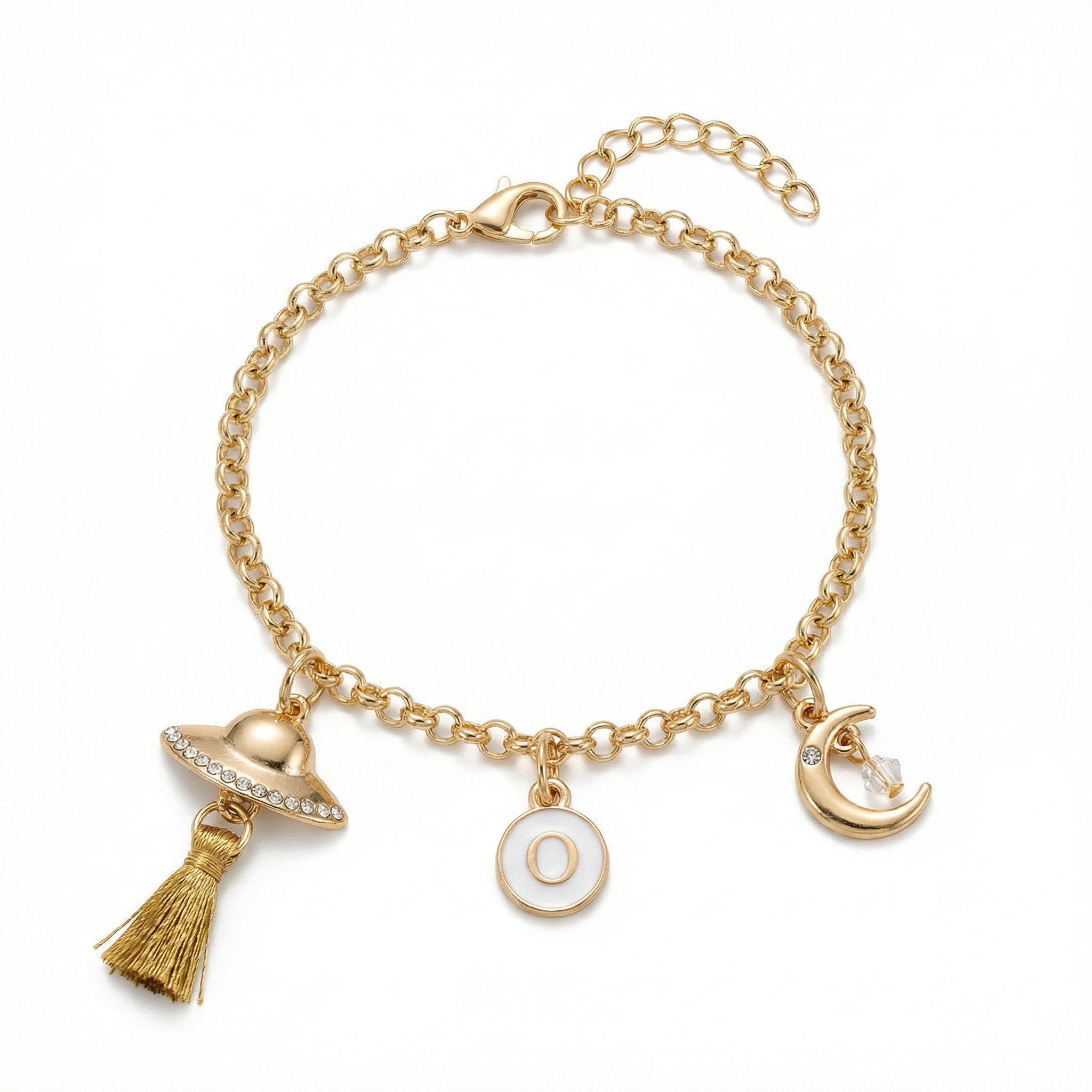18K Gold Plated UFO Charm Bracelet - White Background