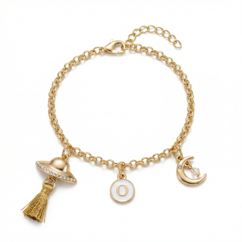 18K Gold Plated UFO Charm Bracelet - White Background
