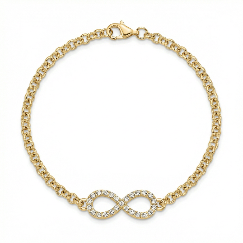 Infinity Bling Bracelet - 7in Gold Rolo Chain - White Background