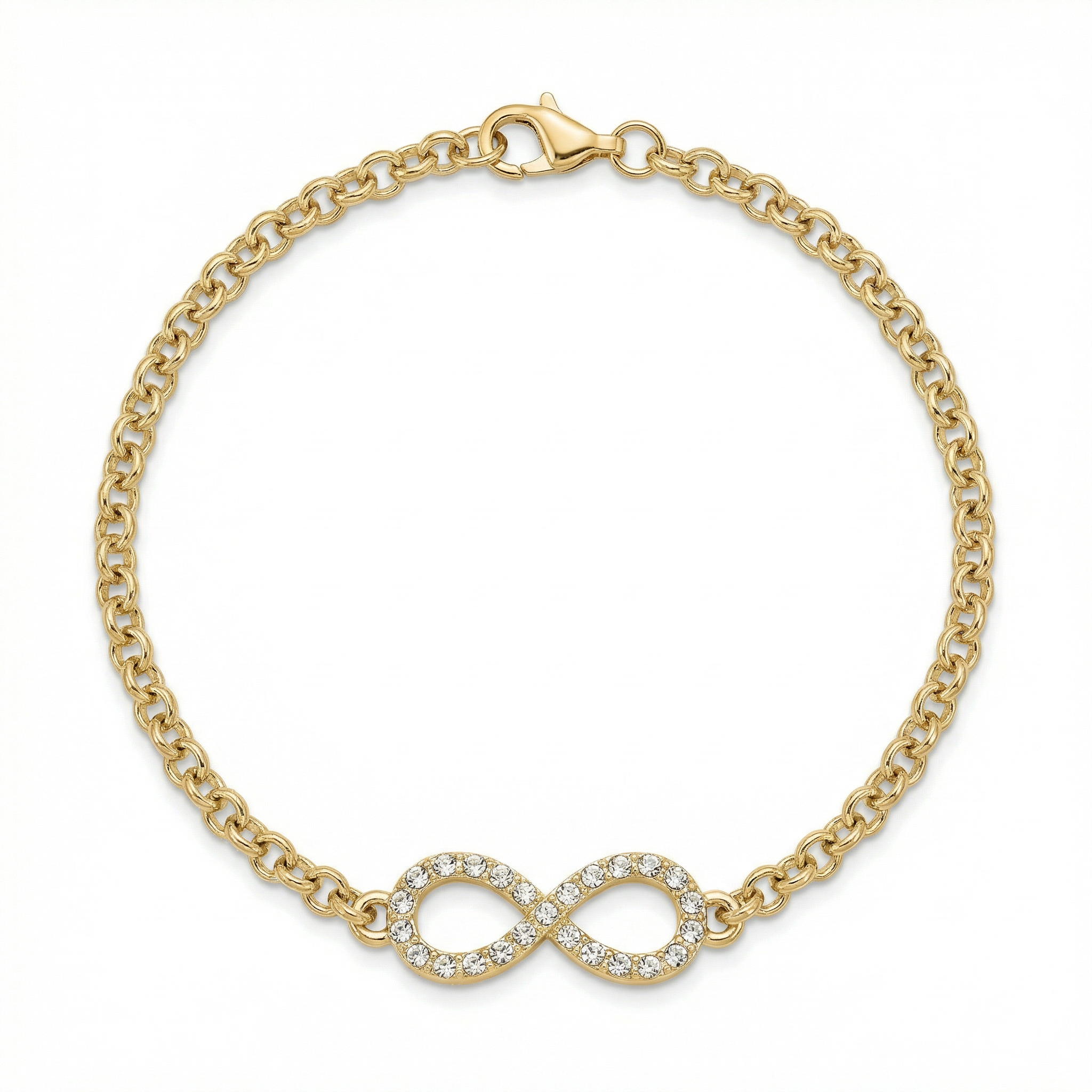 Infinity Bling Bracelet - 7in Gold Rolo Chain - White Background