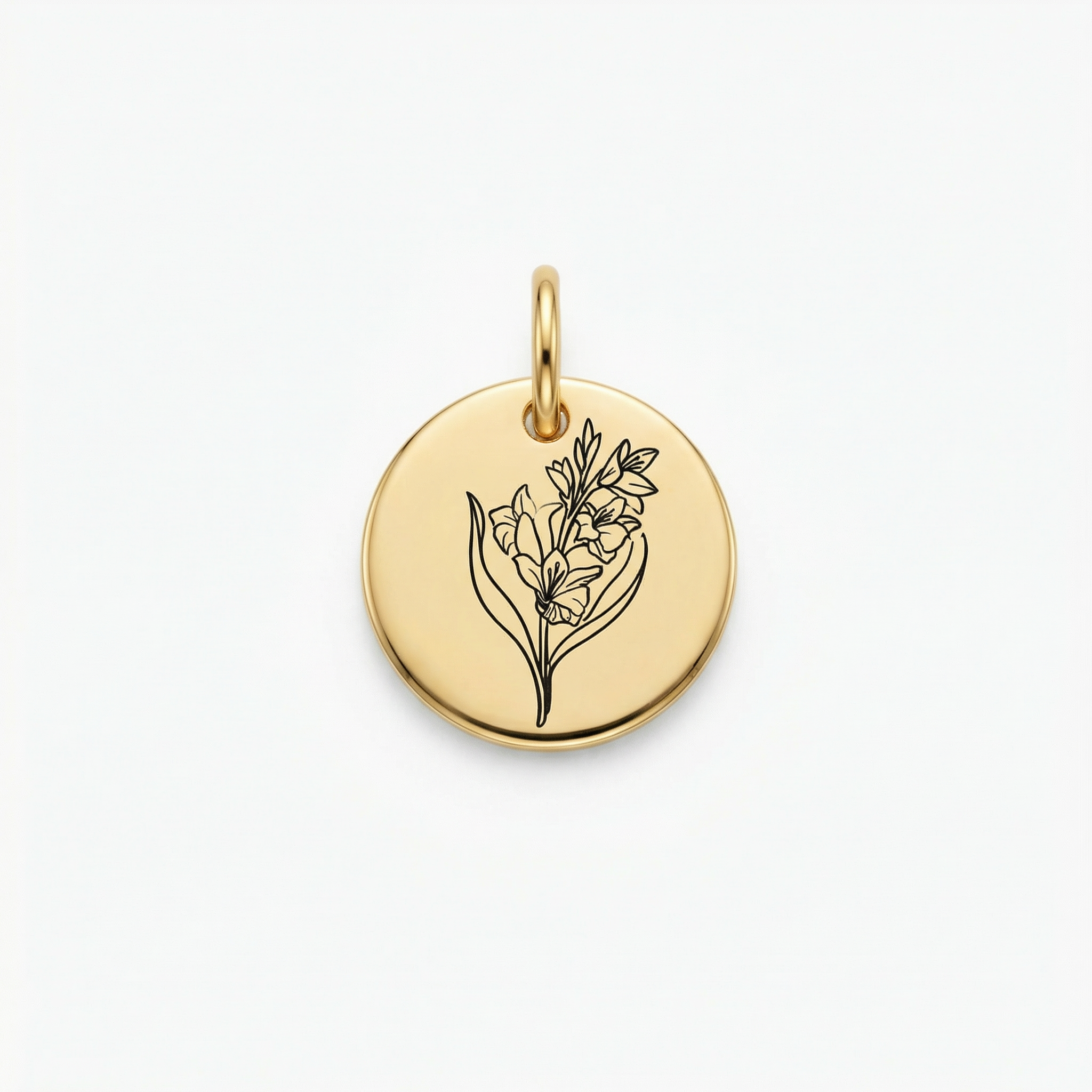 Birth Flower Pendant Necklace – 18K Gold Plated Rolo Chain – 18"