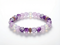 Purple Crackle Glass & Opalite Bead Bracelet – Rose Gold Pave – 7.5" Stretch