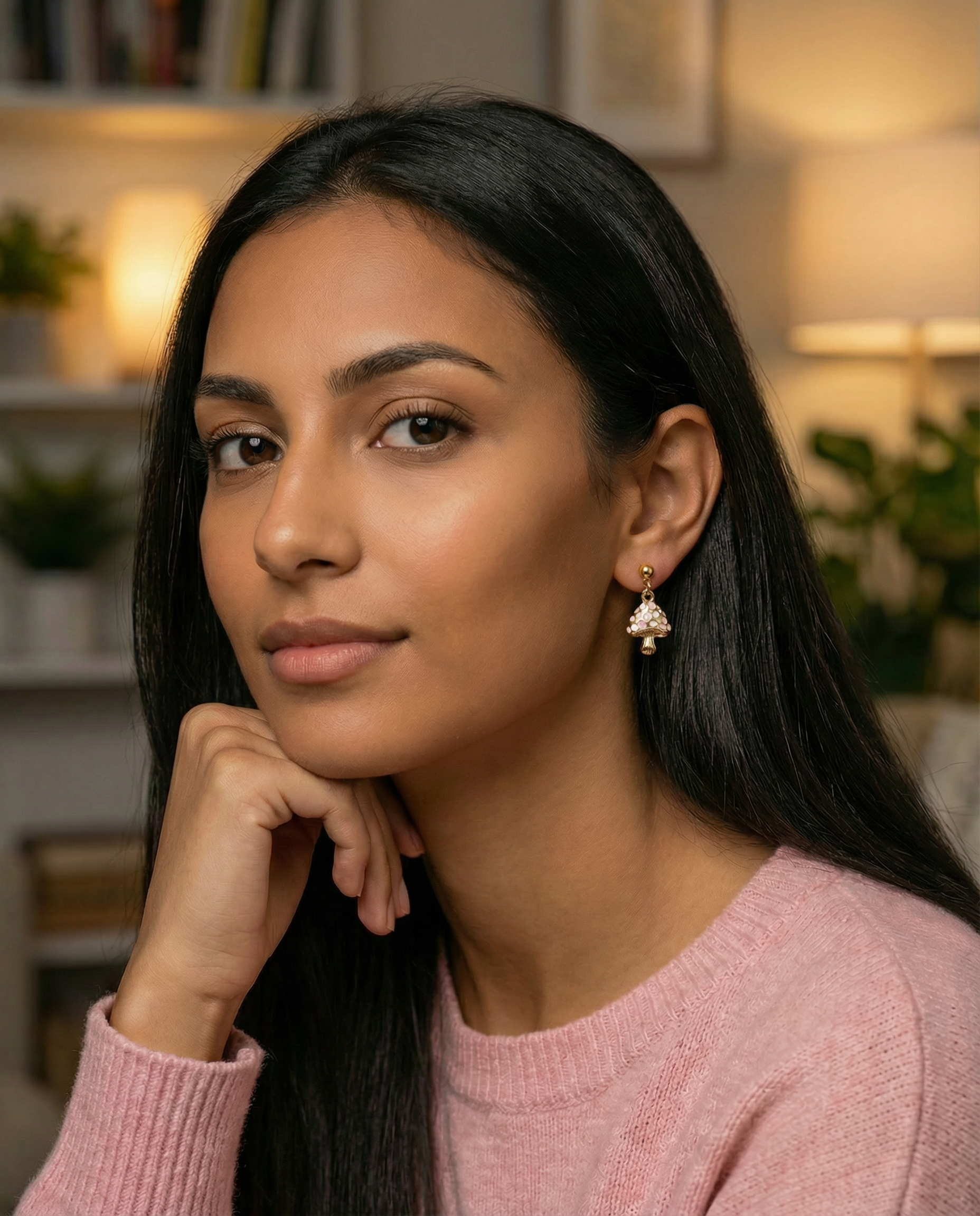 Gold-Tone Whimsical Mushroom Dangle Earrings – Acrylic Filled – Hypoallergenic