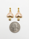 Gold-Tone Whimsical Mushroom Dangle Earrings – Acrylic Filled – Hypoallergenic