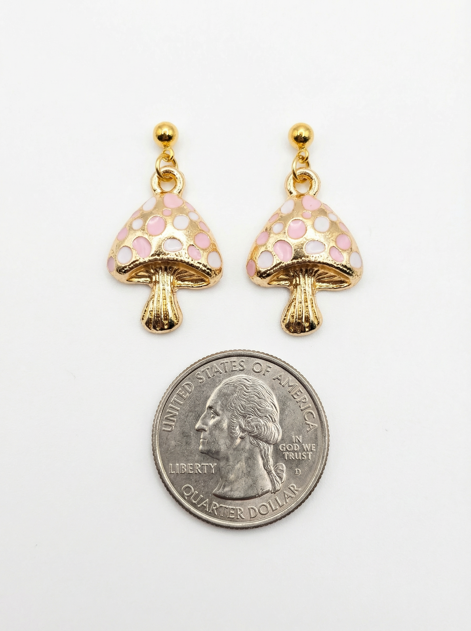 Gold-Tone Whimsical Mushroom Dangle Earrings – Acrylic Filled – Hypoallergenic