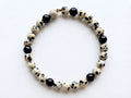 Dalmatian Jasper & Black Onyx Bead Bracelet – Gold Accent – 7.5" Stretch