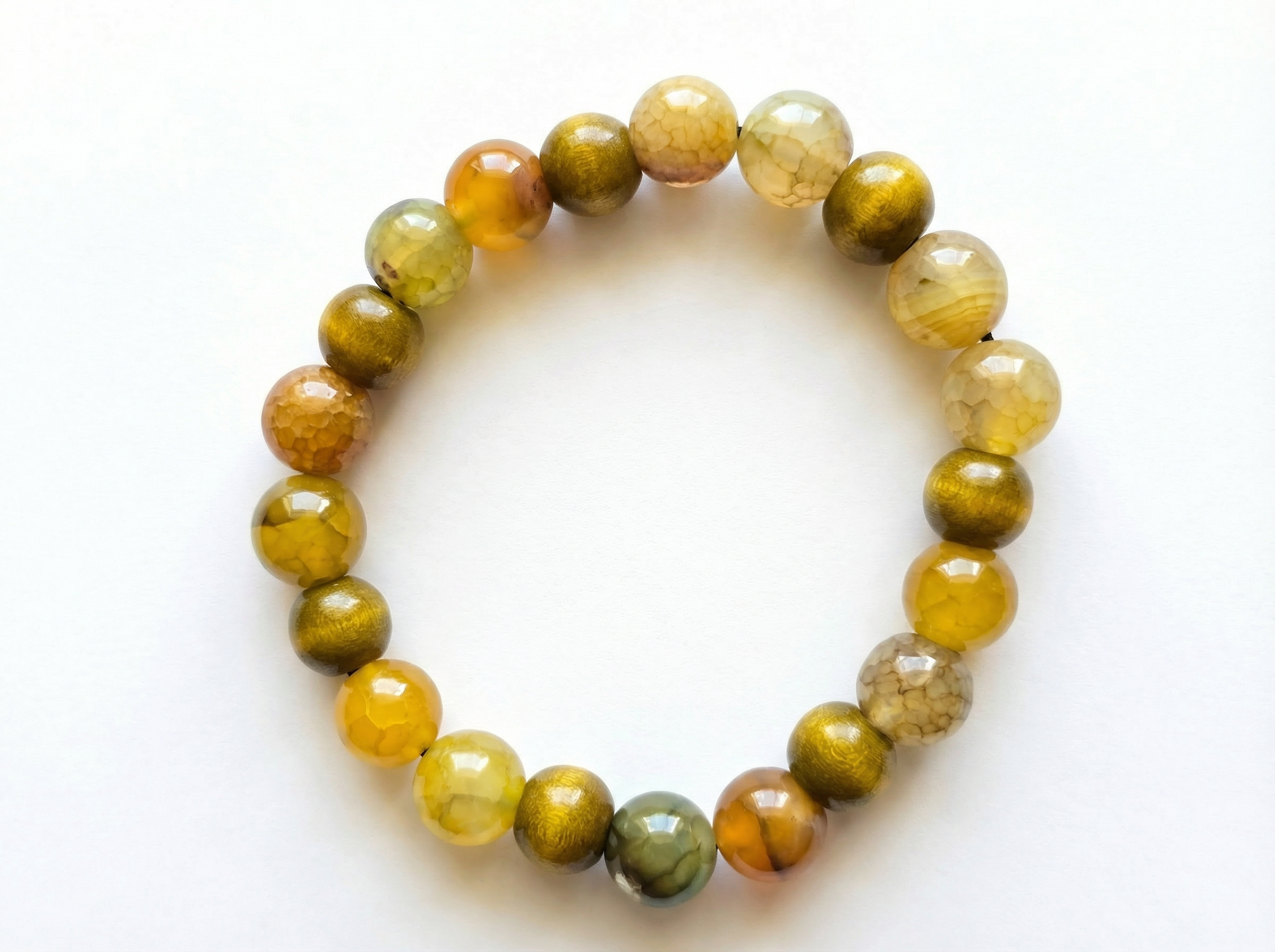 Yellow Crackle Agate Bead Bracelet – 8mm Stretch – 7.5"