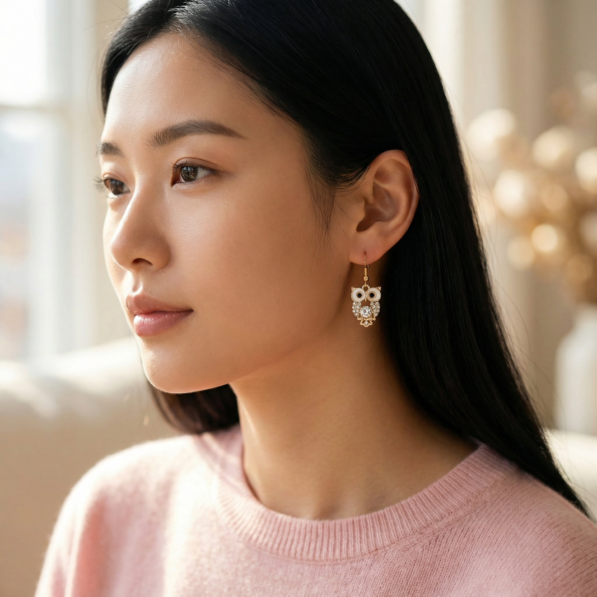 Sparkling Owl Dangle Earrings – Hypoallergenic