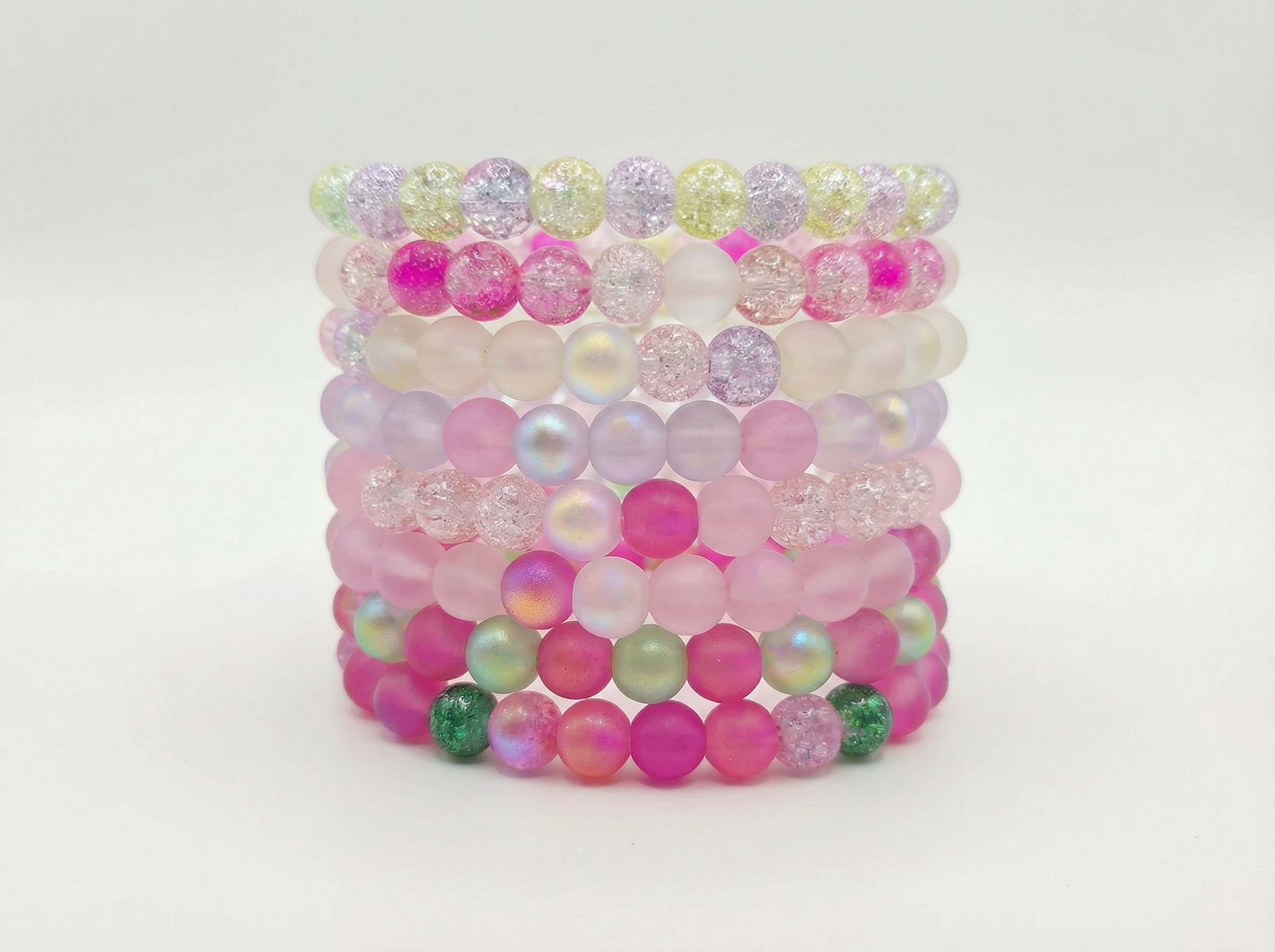 Pink Glass Bead Bracelets – 6mm Stretch Bracelet – Choose Your Style
