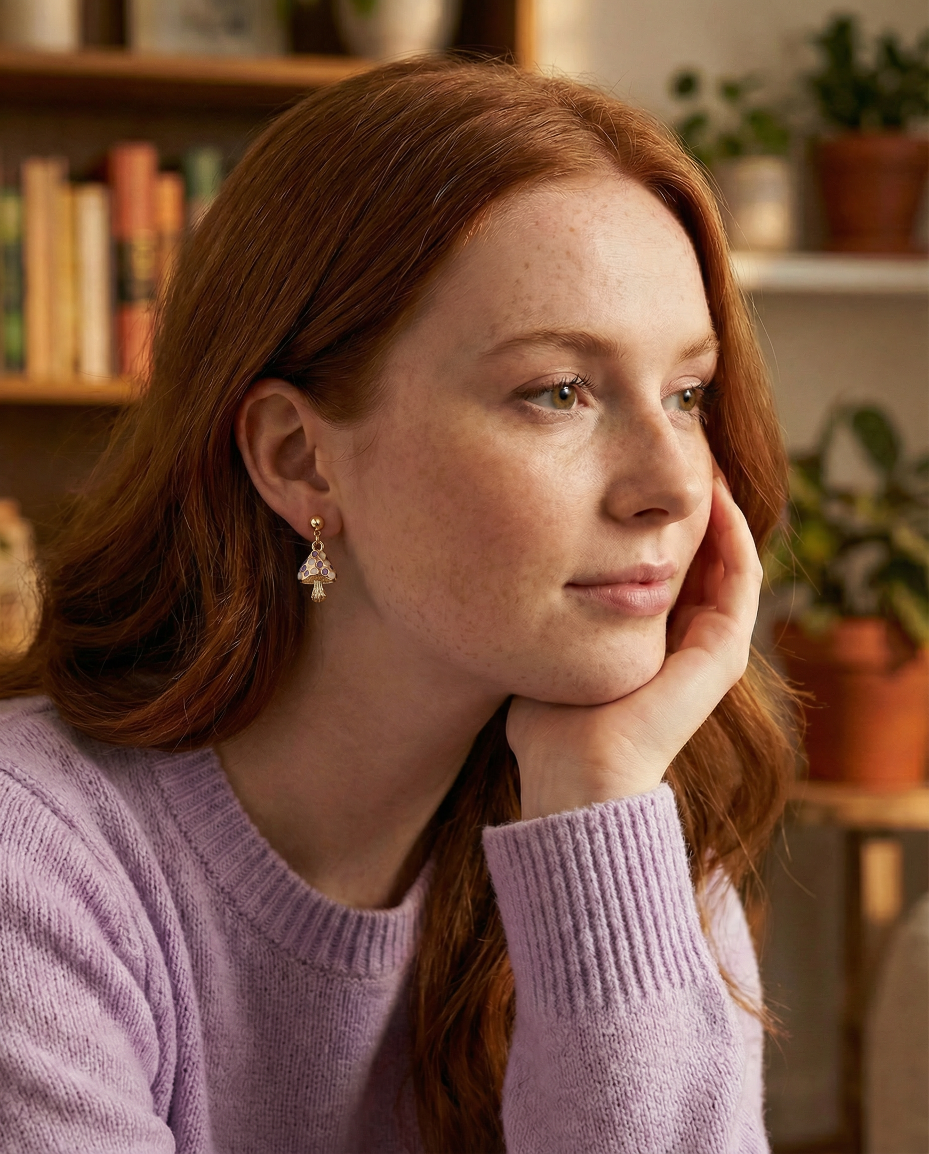 Gold-Tone Whimsical Mushroom Dangle Earrings – Acrylic Filled – Hypoallergenic