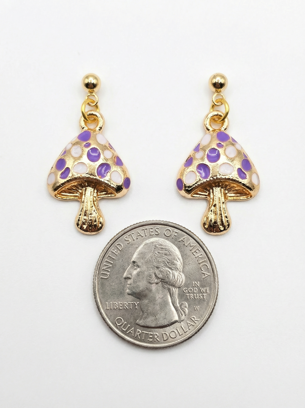 Gold-Tone Whimsical Mushroom Dangle Earrings – Acrylic Filled – Hypoallergenic