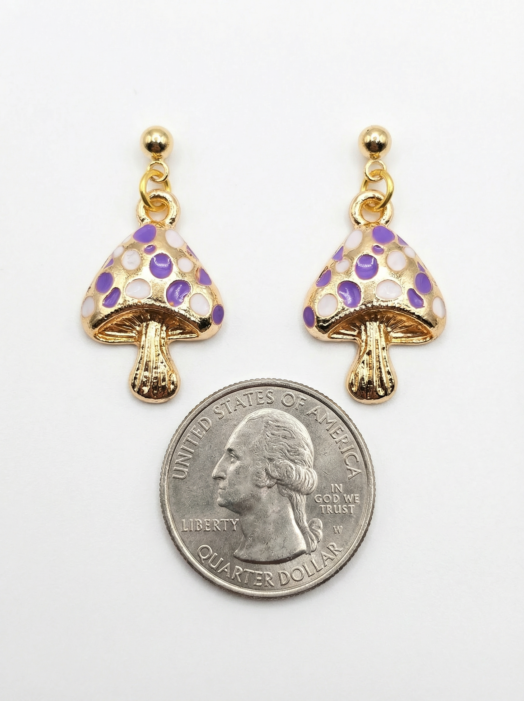 Gold-Tone Whimsical Mushroom Dangle Earrings – Acrylic Filled – Hypoallergenic