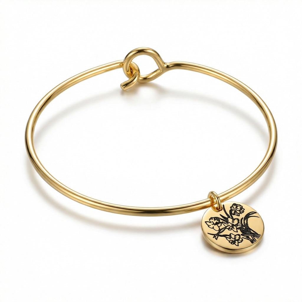 May Lily of the Valley Birth Flower Charm Bangle - Gold Tone