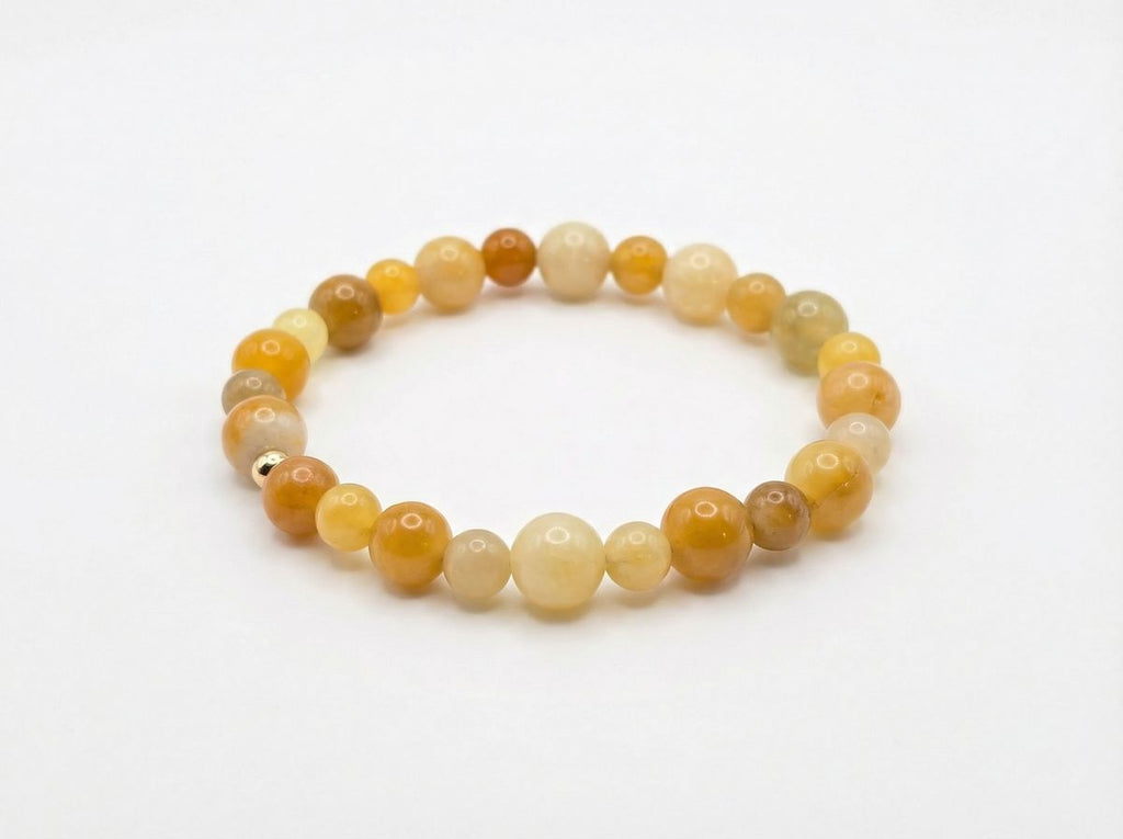 Yellow Jade Bead Bracelet – Gold Accent – 7.5" Stretch