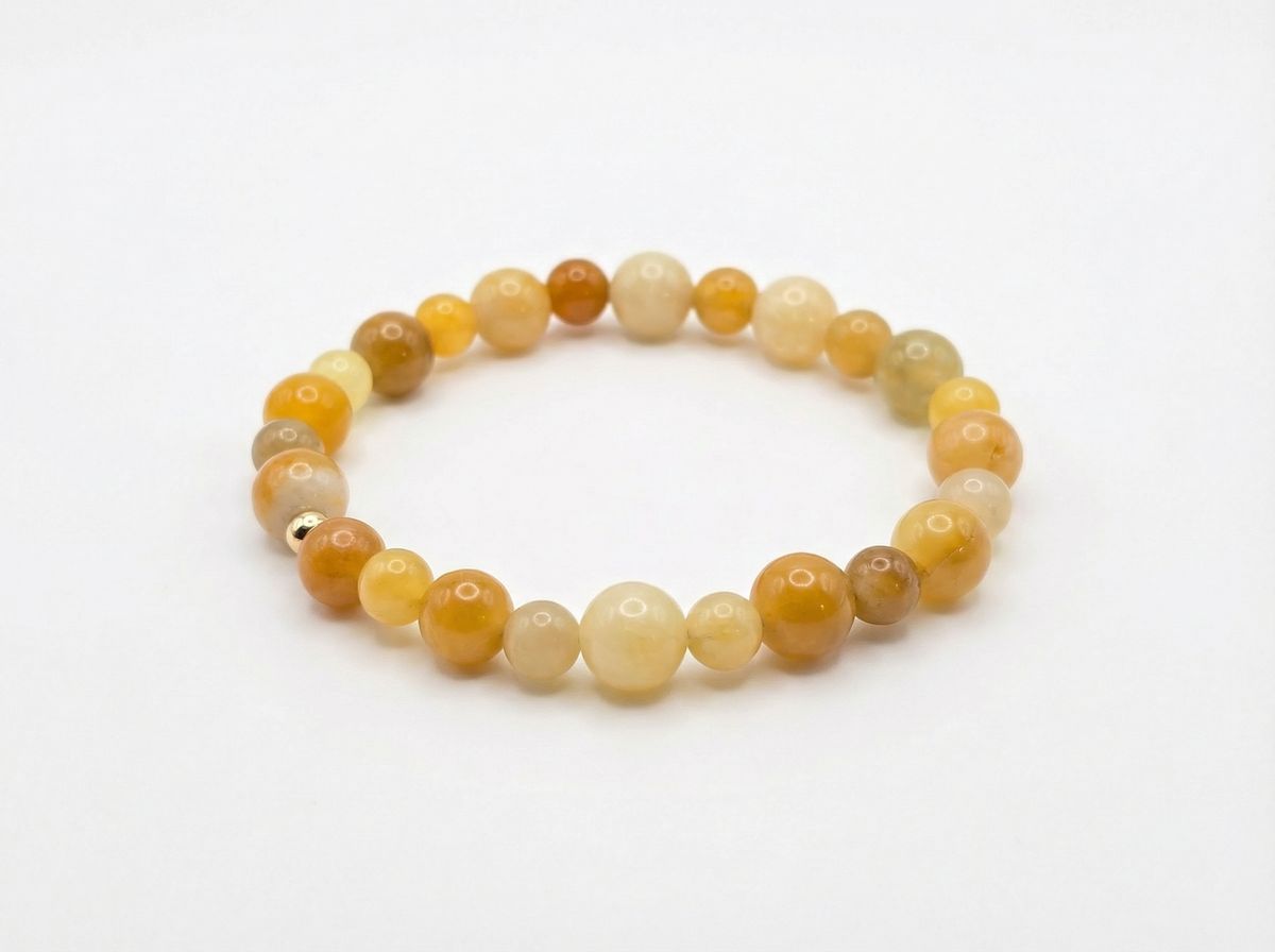Yellow Jade Bead Bracelet – Gold Accent – 7.5" Stretch