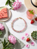 Pink & Green Watermelon Glass Bead Bracelet – 24K Gold Plated – 7"