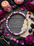 Pink & Black Marbled Glass Bead Bracelet – 24K Gold Plated – 7"