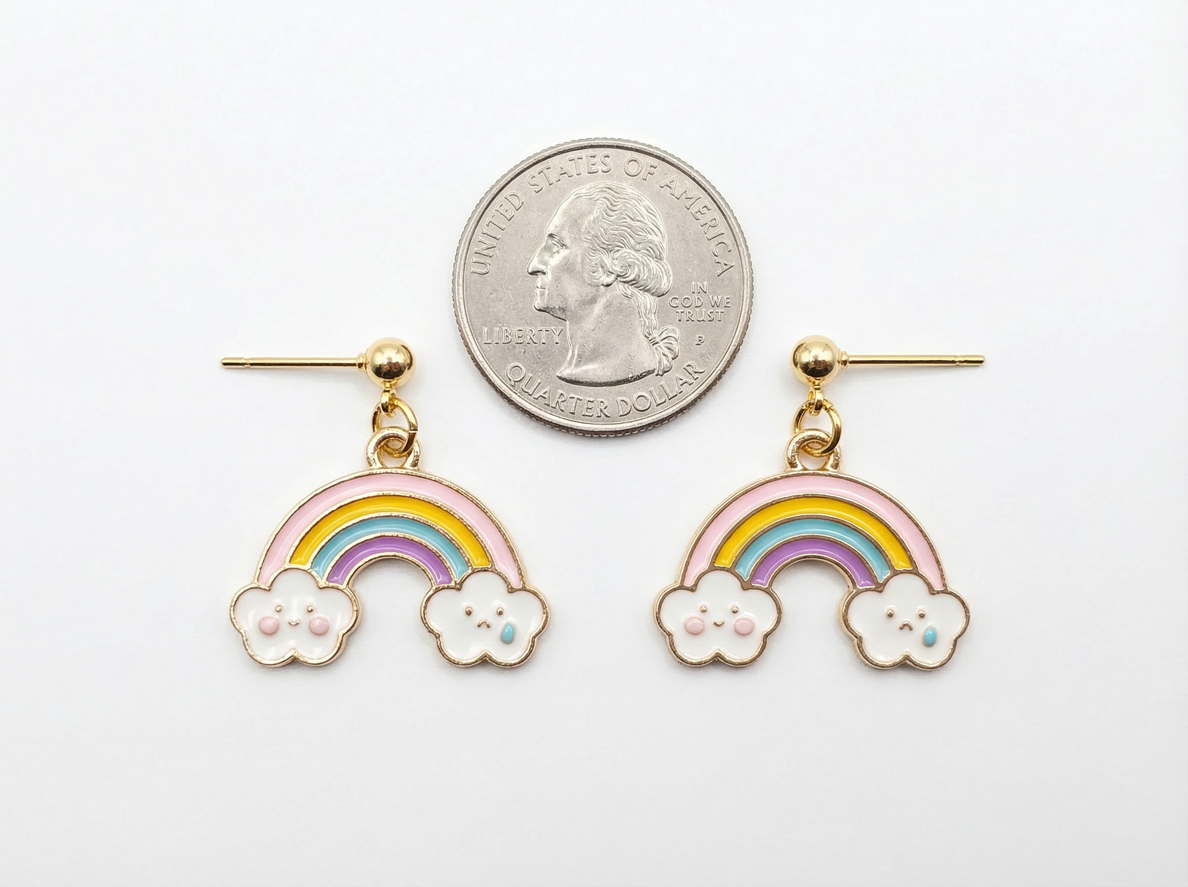 Rainbow Cloud Dangle Stud Earrings – 18K Gold Plated – Hypoallergenic