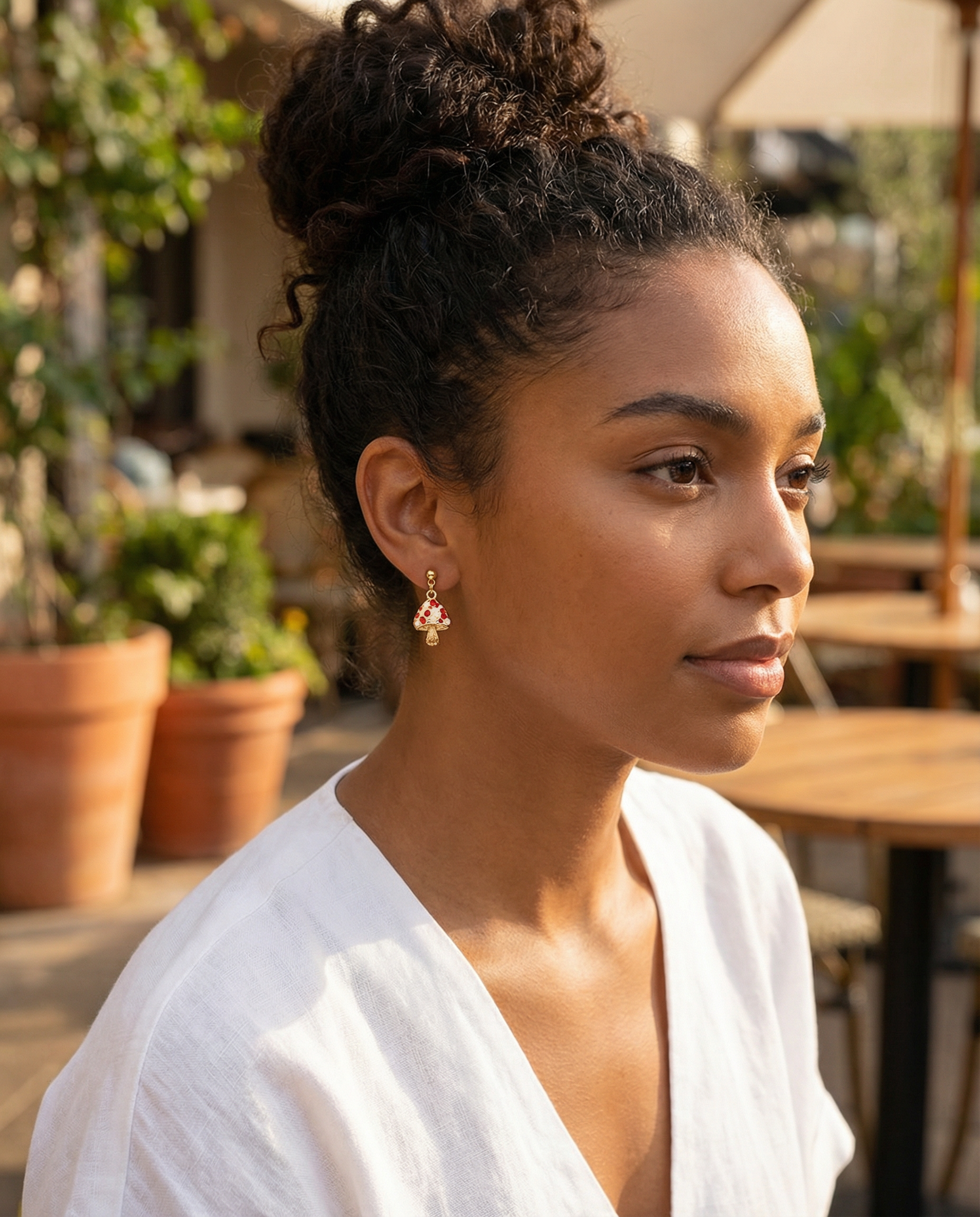 Gold-Tone Whimsical Mushroom Dangle Earrings – Acrylic Filled – Hypoallergenic