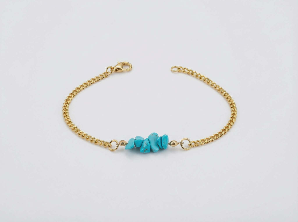 Turquoise Stone Bracelet & Earring Set – 18K Gold Plated Micro Cuban – Adjustable 7.25"–8"