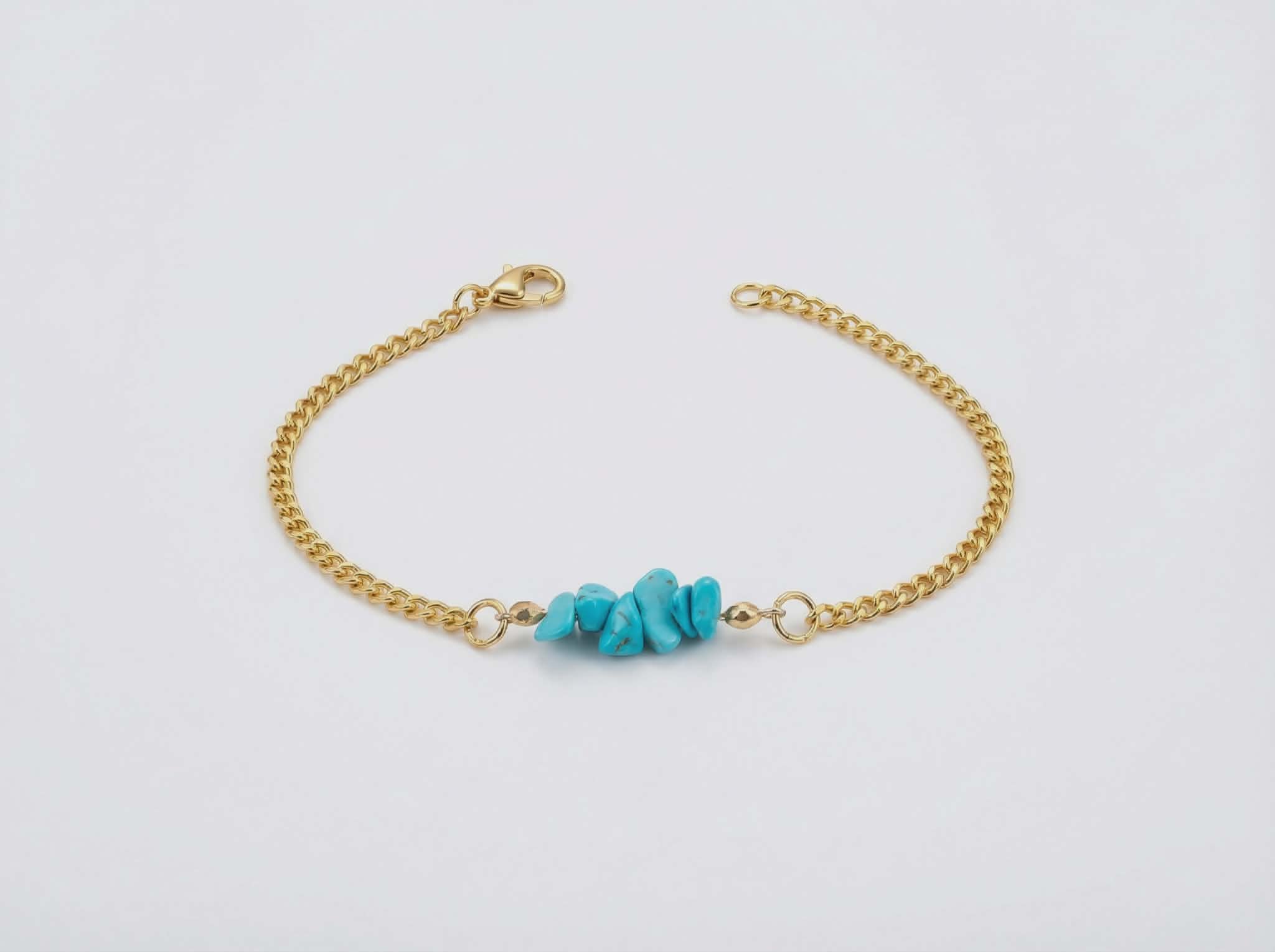 Turquoise Stone Bracelet & Earring Set – 18K Gold Plated Micro Cuban – Adjustable 7.25"–8"