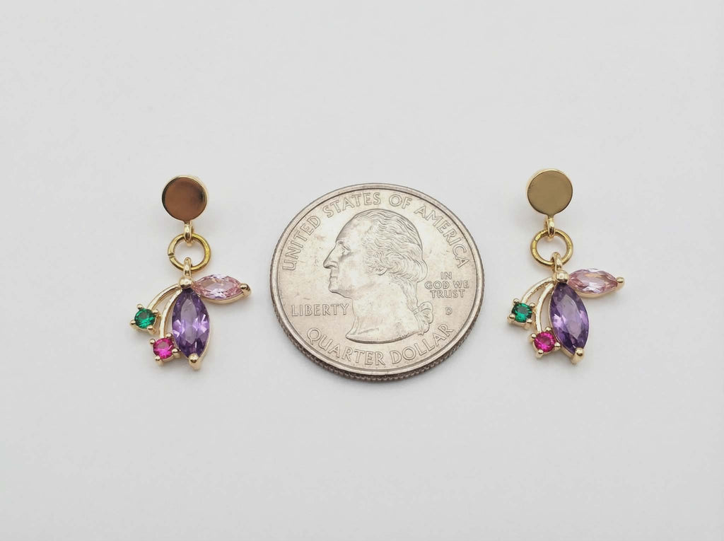 Gold-Tone Floral Gem Cluster Dangle Earrings – Multicolor Crystal – Hypoallergenic –