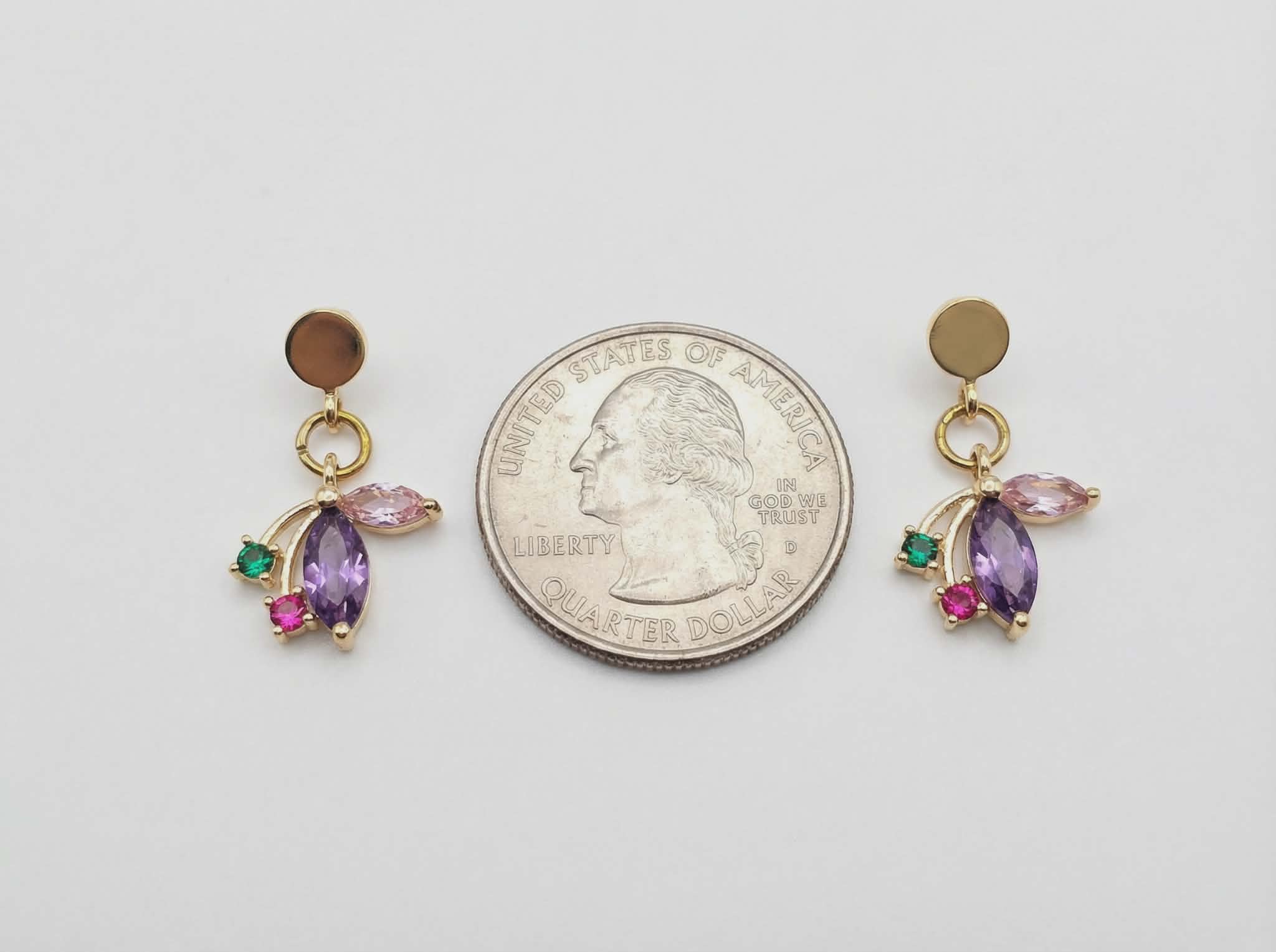 Gold-Tone Floral Gem Cluster Dangle Earrings – Multicolor Crystal – Hypoallergenic –