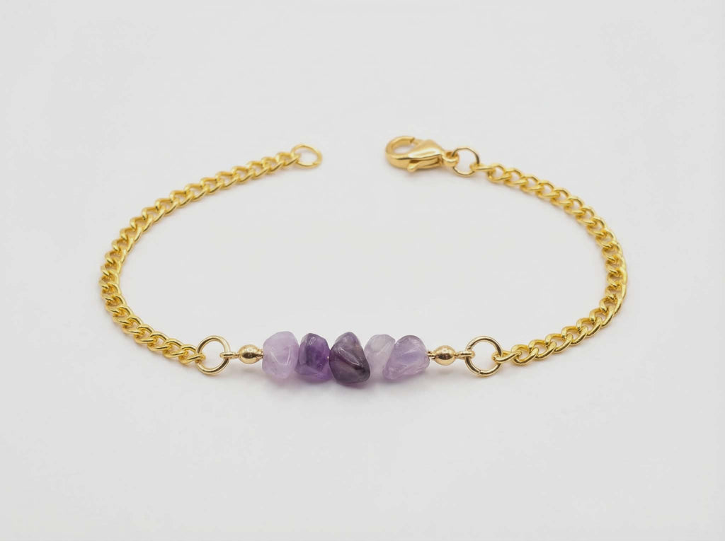 Amethyst Stone Bracelet & Earring Set – 18K Gold Plated Micro Cuban – Adjustable 7.25"–8"