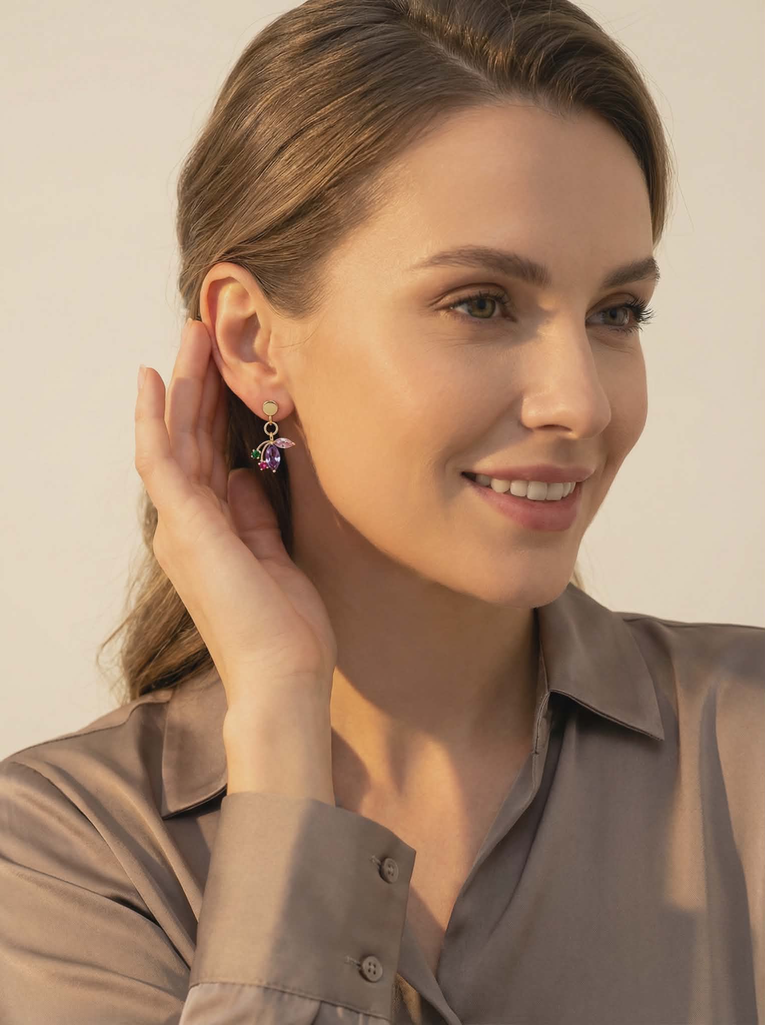 Gold-Tone Floral Gem Cluster Dangle Earrings – Multicolor Crystal – Hypoallergenic –