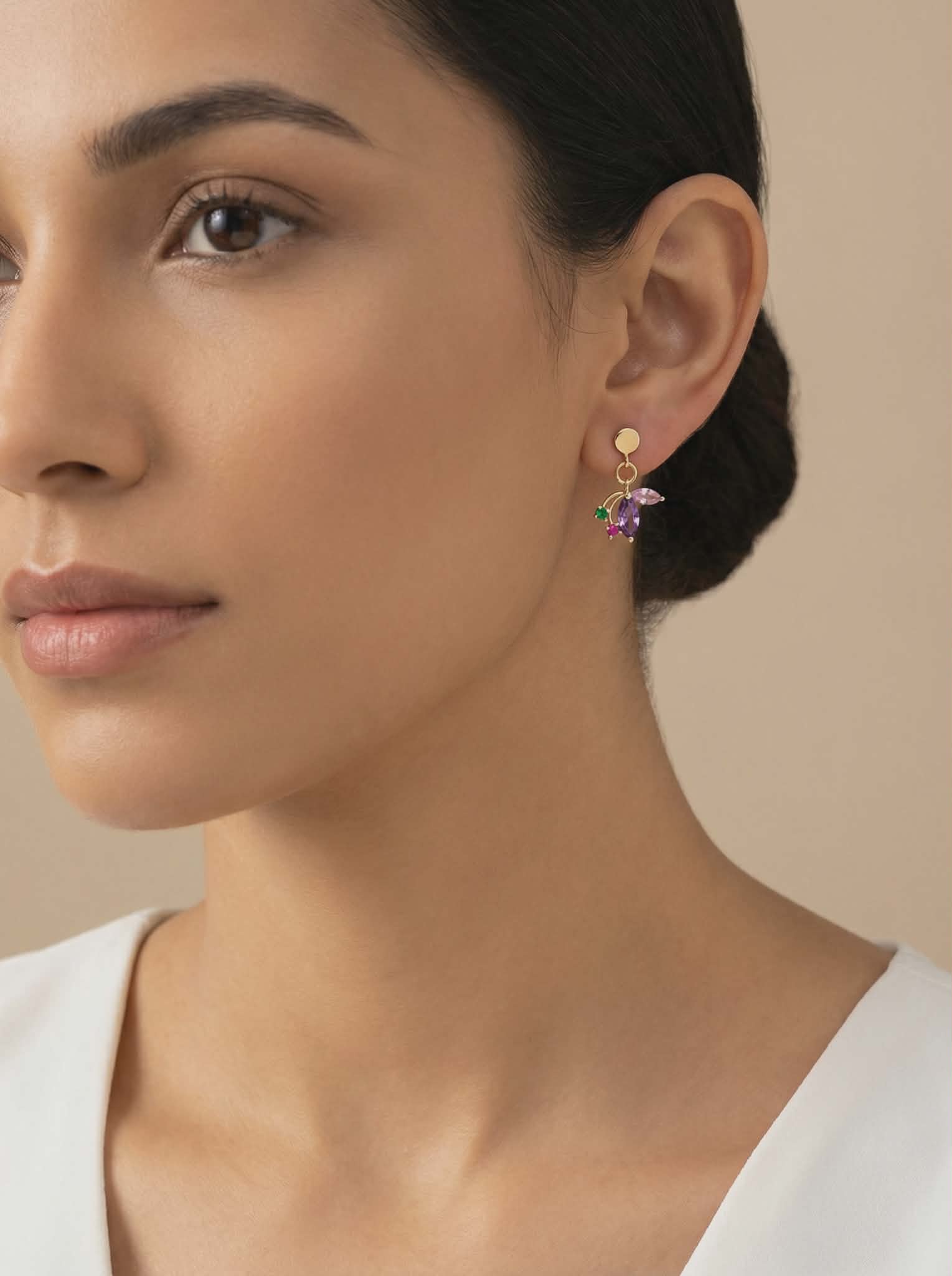 Gold-Tone Floral Gem Cluster Dangle Earrings – Multicolor Crystal – Hypoallergenic –