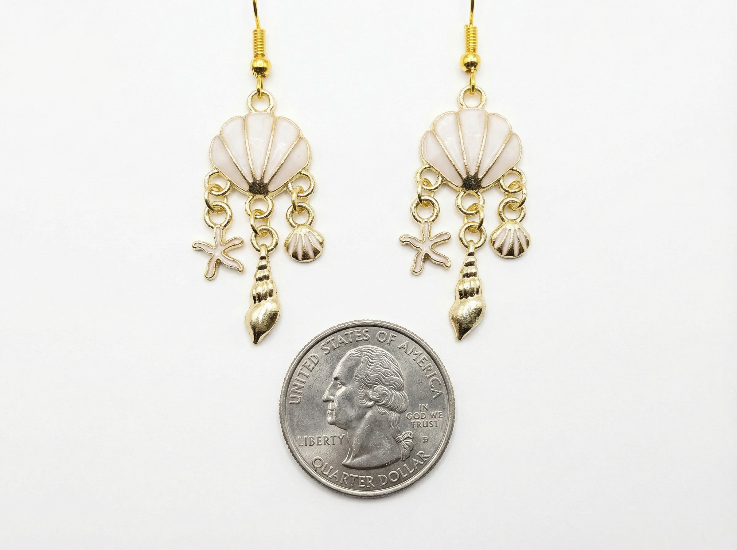 Seashell Charm Dangle Earrings – Gold-Tone – Hypoallergenic