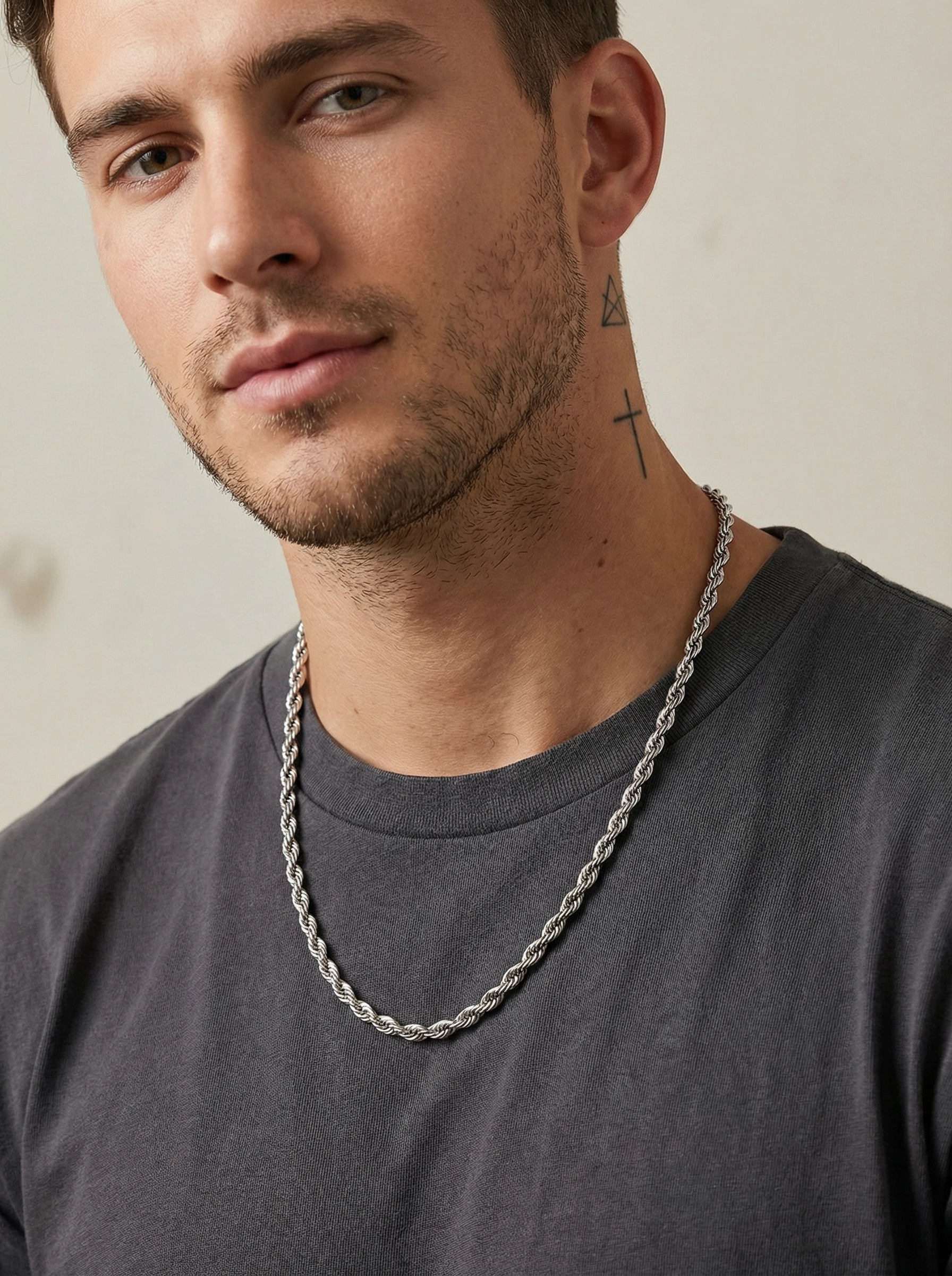 Men's 3mm Diamond Cut Twisted Rope Chain Necklace - Stainless Steel - Model