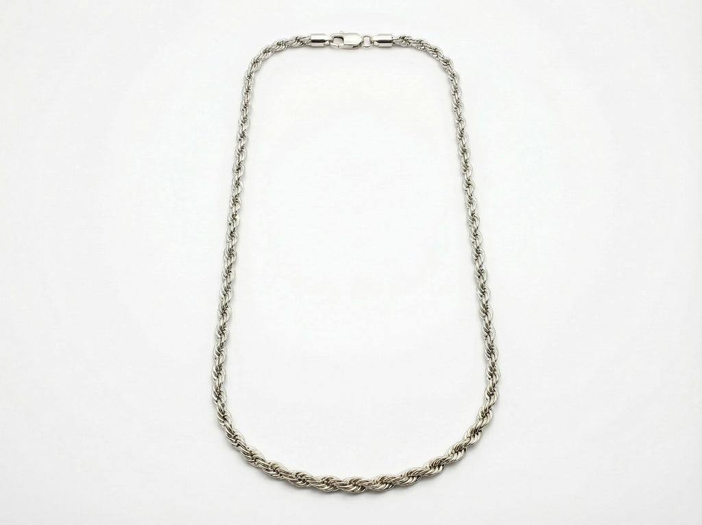 Men's 3mm Diamond Cut Twisted Rope Chain Necklace - Stainless Steel - White Background