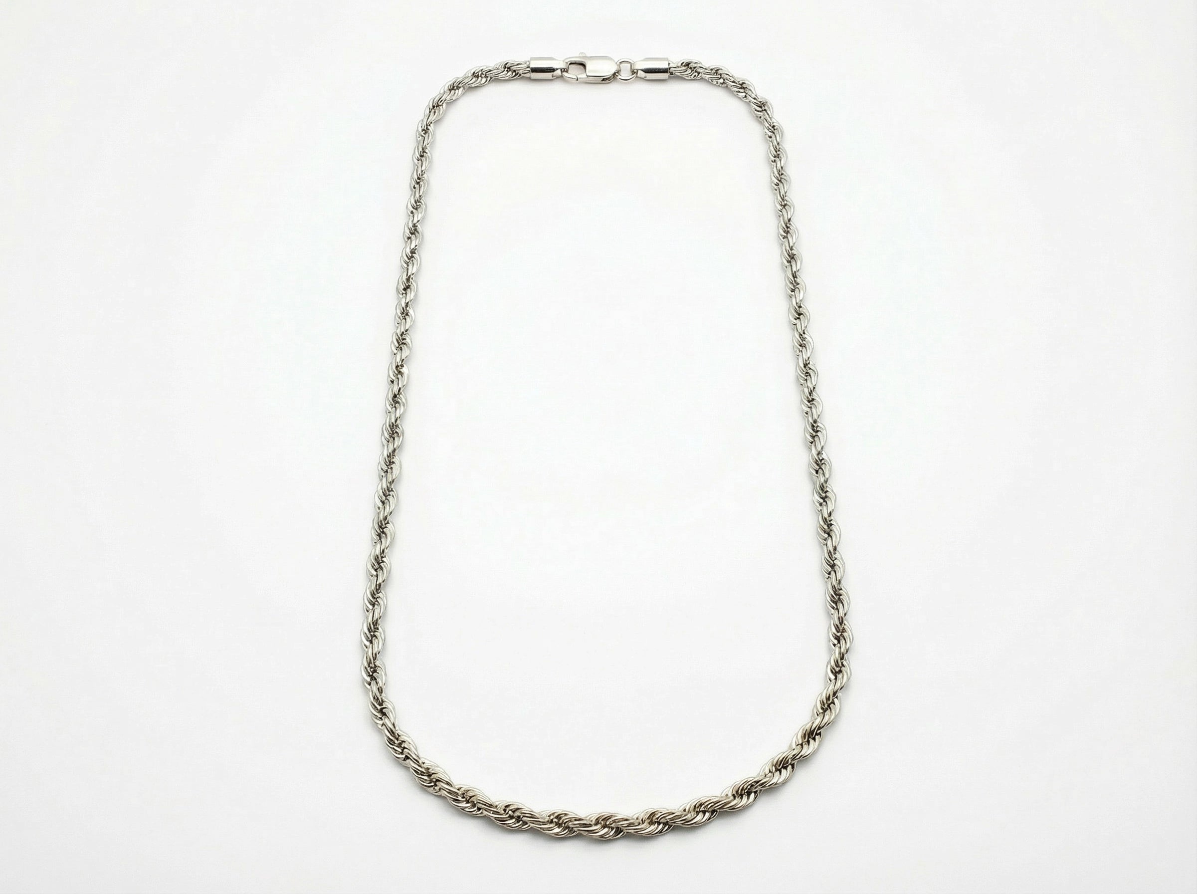 Men's 3mm Diamond Cut Twisted Rope Chain Necklace - Stainless Steel - White Background