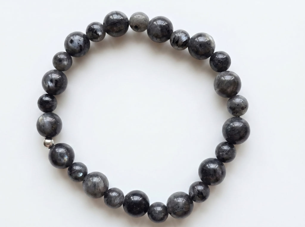 Larvikite (Black Labradorite) Bead Bracelet – Silver Accent – 7.5" Stretch