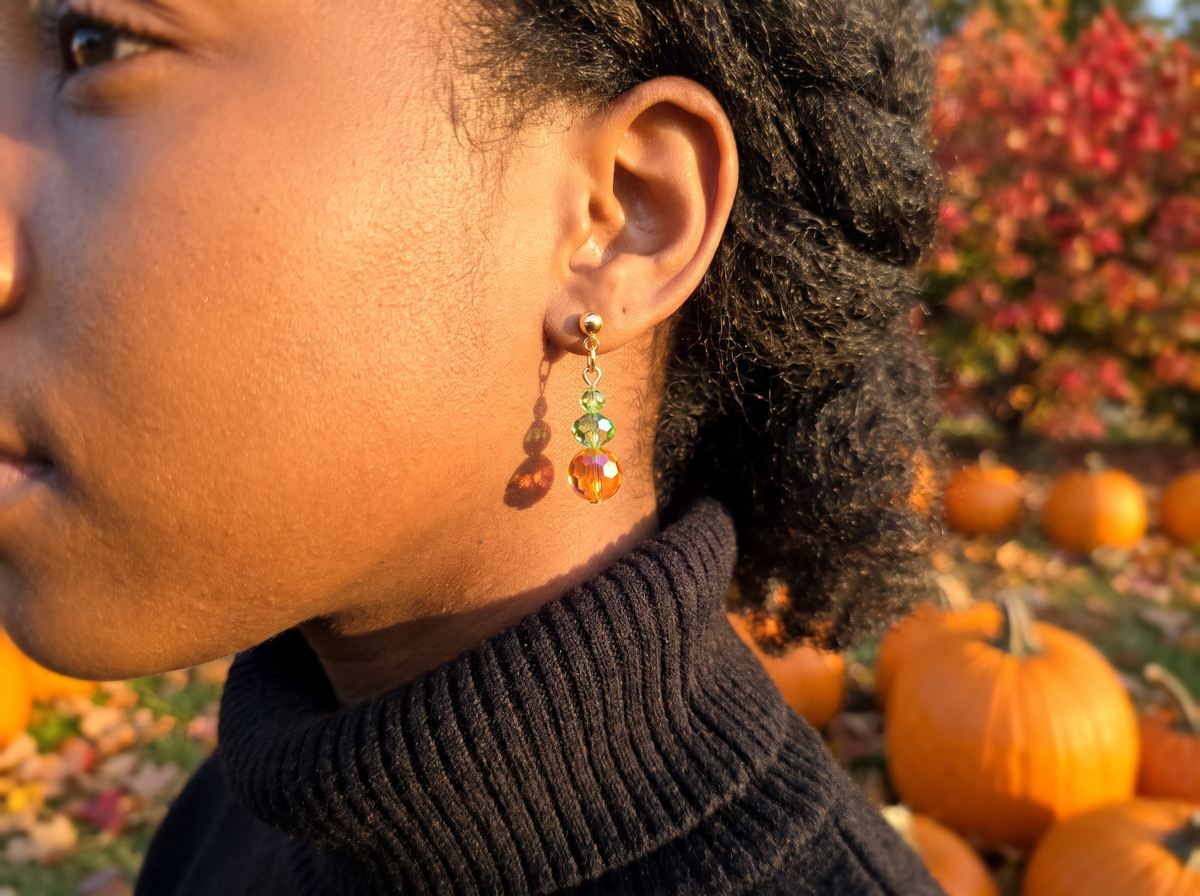 Crystal Pumpkin Dangle Earrings – 24K Gold Plated