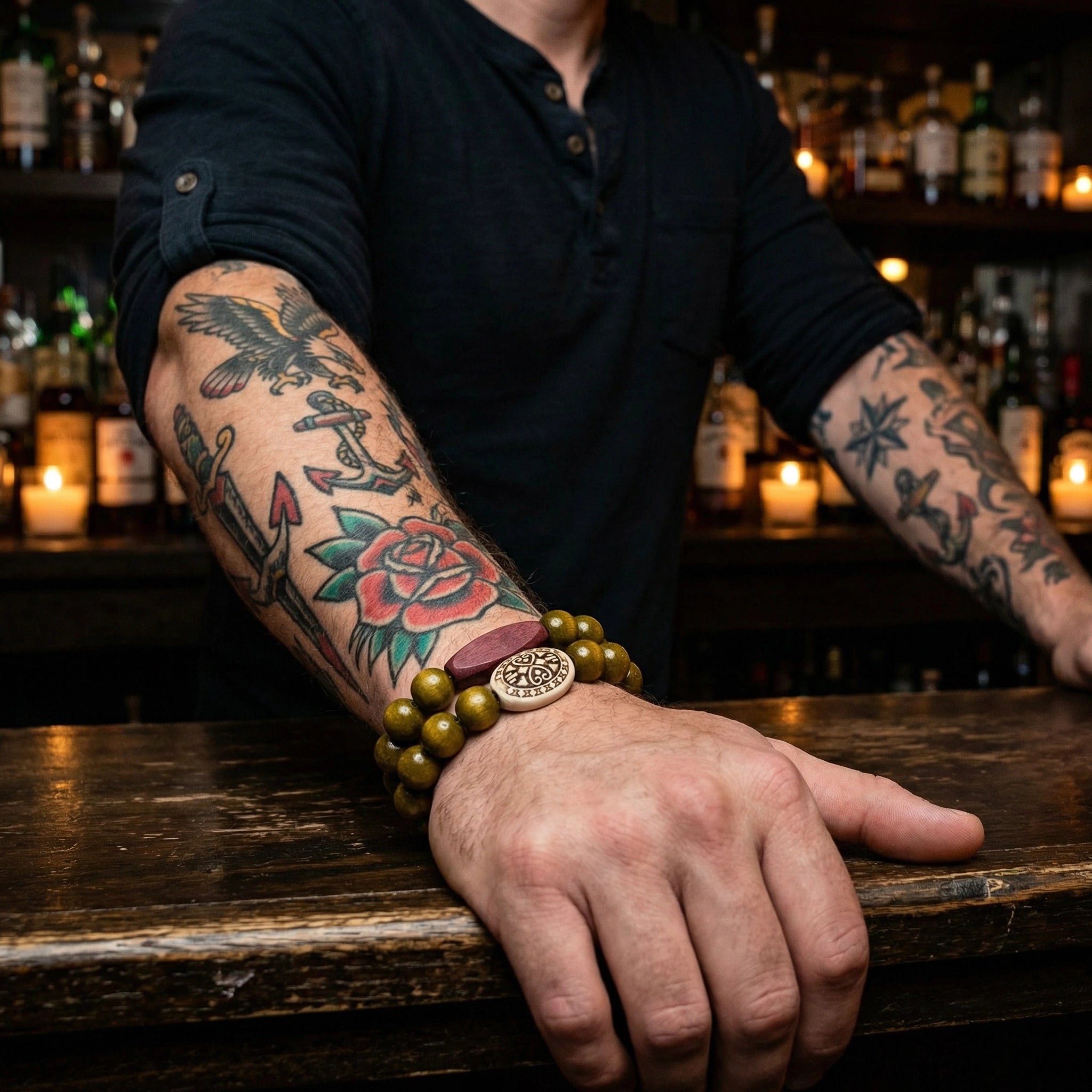 Wooden Bead Bracelet Stack - Bar Setting