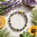 Amethyst & Green Aventurine Bead Bracelet – Yellow Jade Accent – 7.5" Stretch